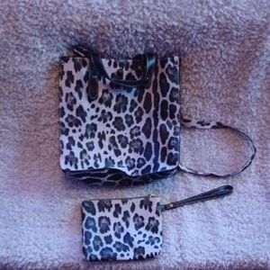 Leopard Print Tote and Clutch Set